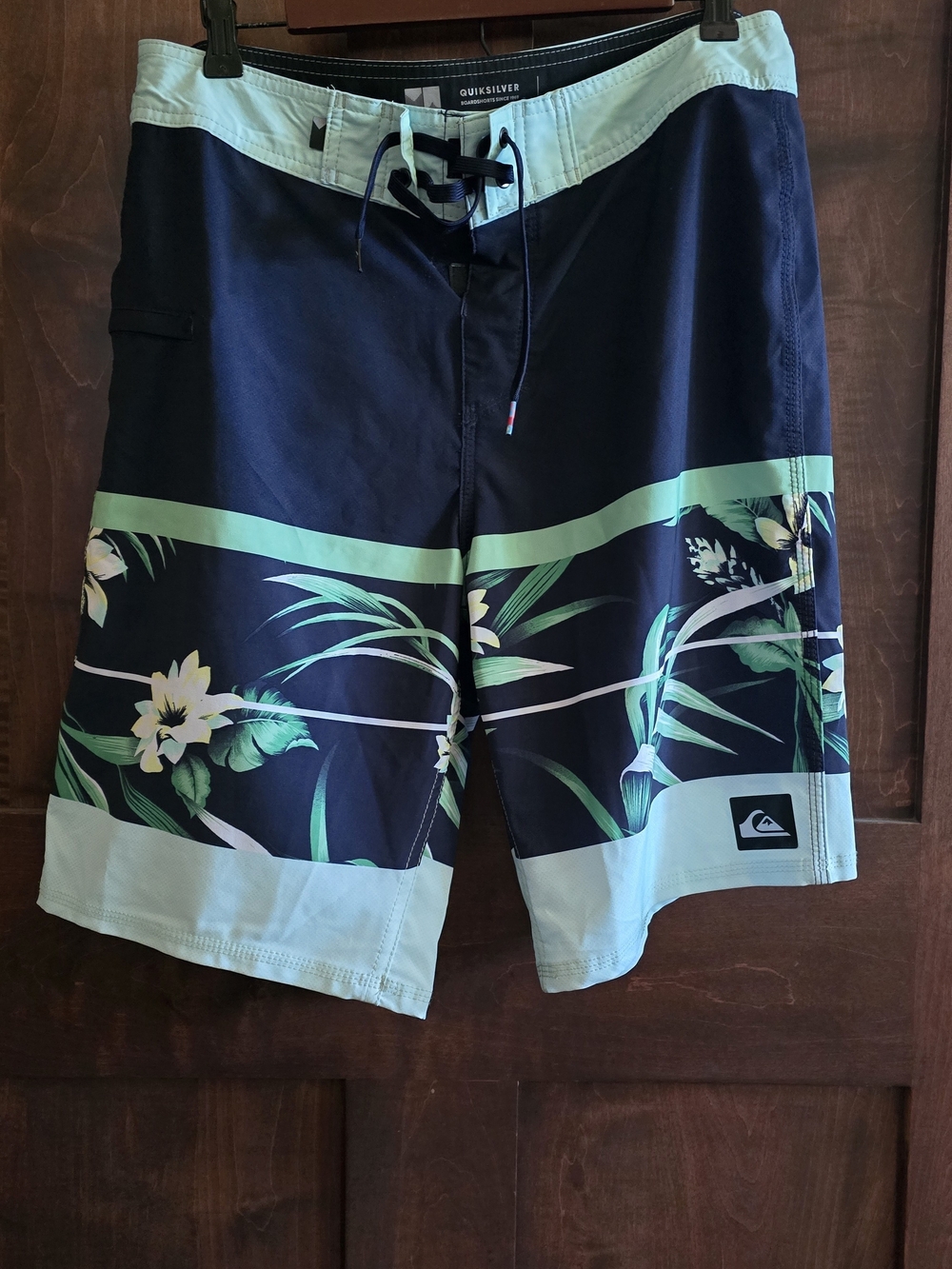 Quiksilver Navy and Mint Floral Men's Board Shorts